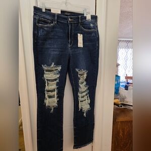 Judy Blue Ripped Dark Indigo Skinny Jeans